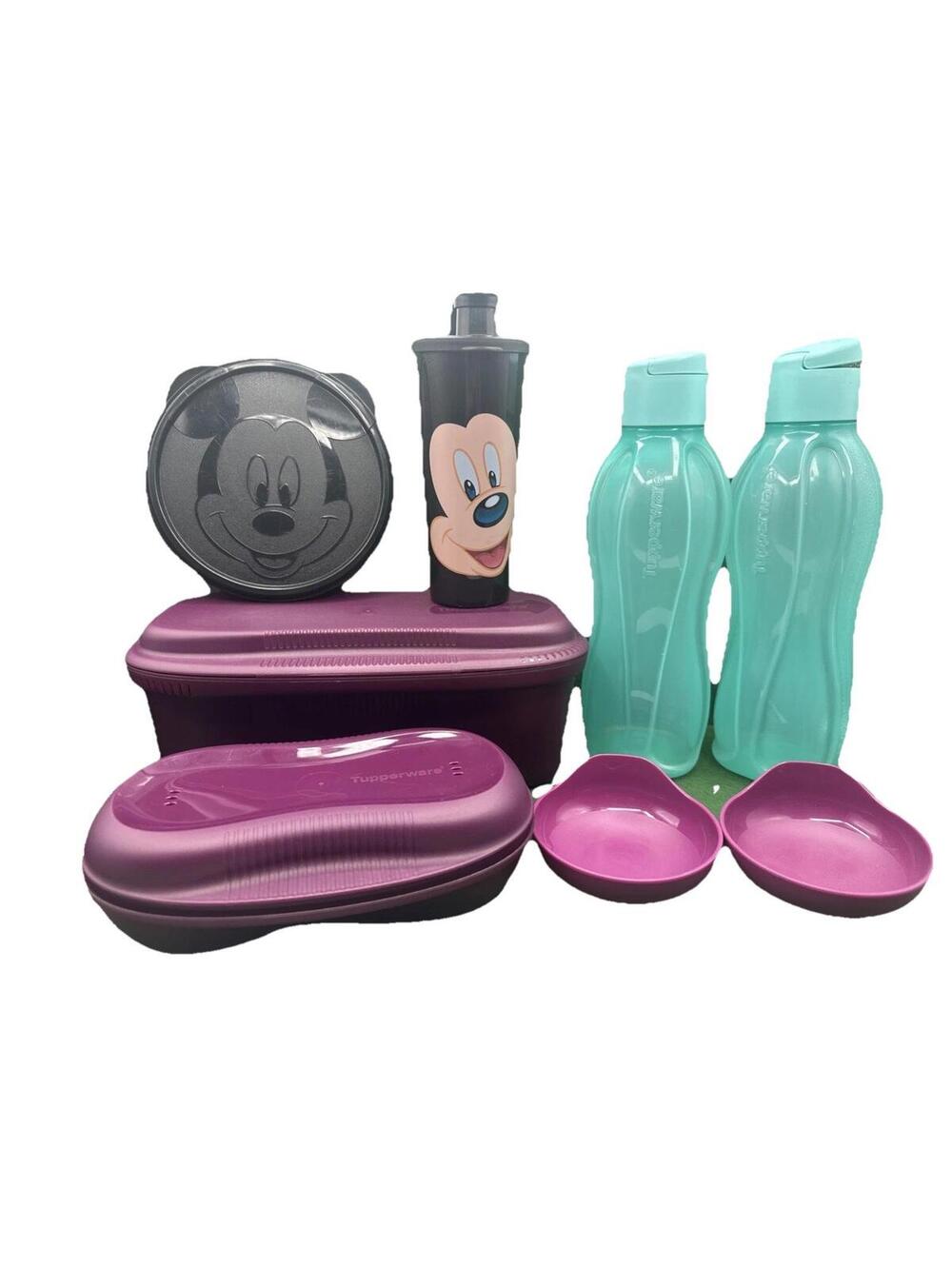 Lot 8 Items Tupperware Disney Tumbler Container Drink Mickey Mouse Set Pasta